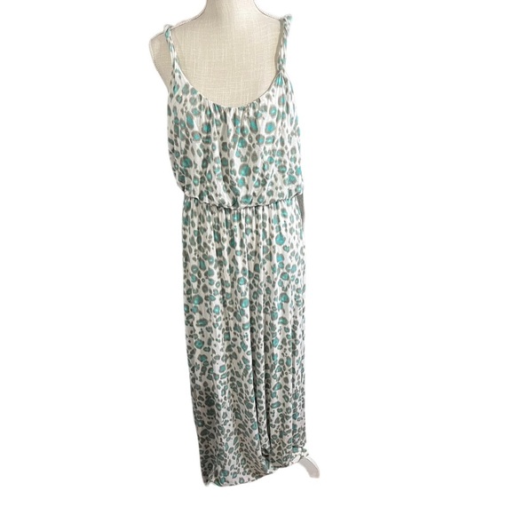 Ann Taylor Loft Womens Tan Green Leopard Print Maxi (56”) Dress Sz M Sleeveless - Picture 3 of 15